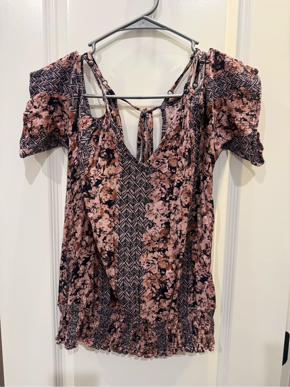 Daytrip Pink and Black Printed Cold-Shoulder Top